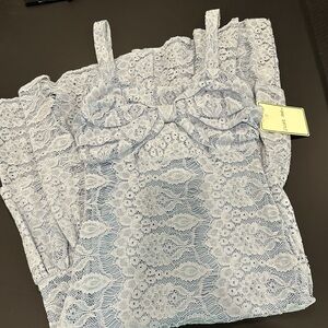 Blue Lace Bow Midi Dress